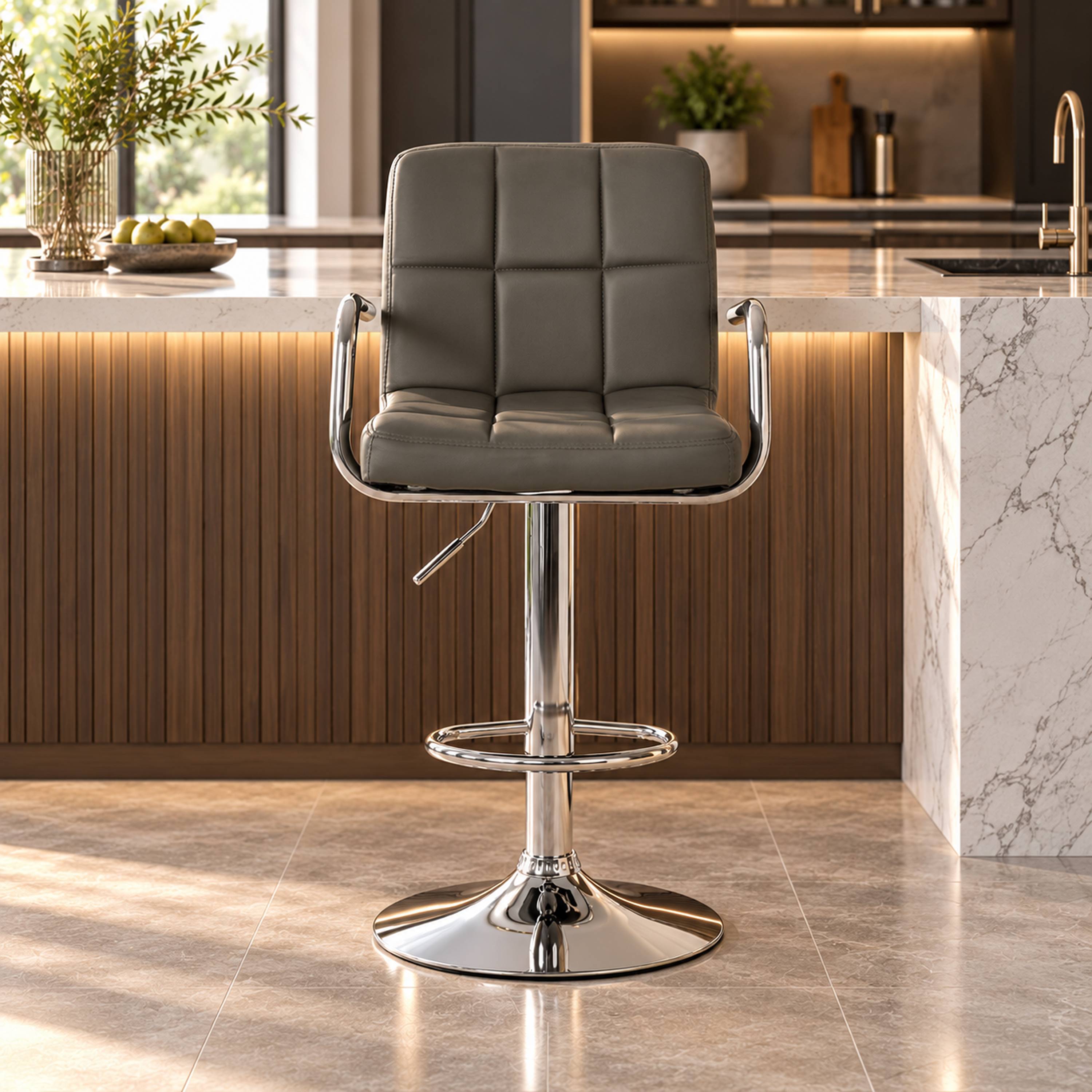 Orsina Starz Leather Effect Bar Chair – Grey & Chrome - Image 3