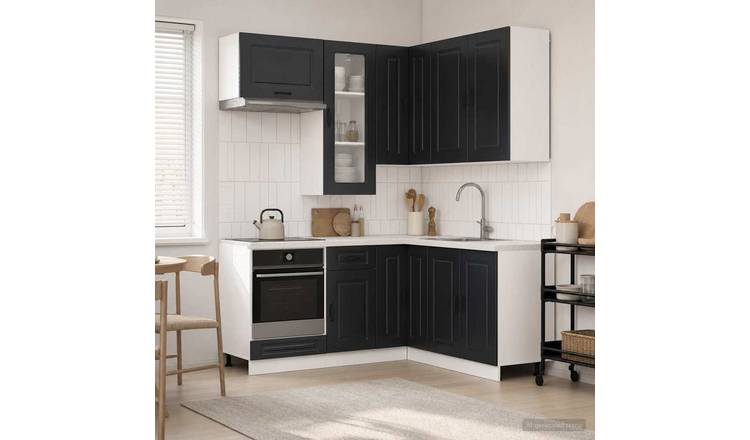 Walplus 8 Piece Engineered Wood Kitchen Unit Set - Black