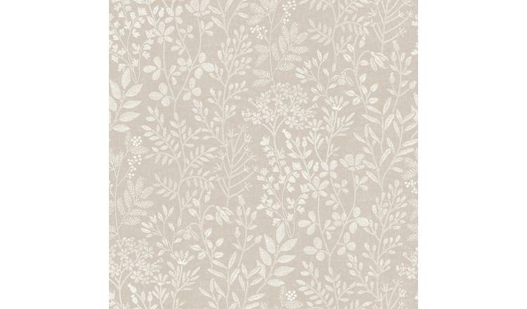 Grandeco Embroidery Stitched Organic Foliage Trail Wallpaper - Neutral