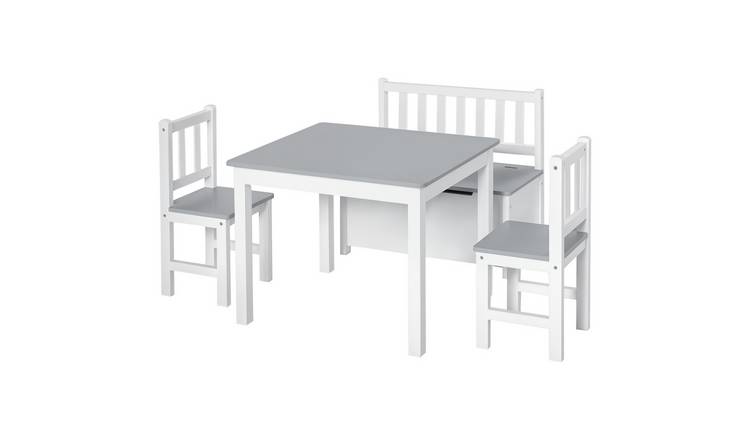 HOMCOM 4 Piece Wooden Modern Kids Table and Chairs Set - Grey