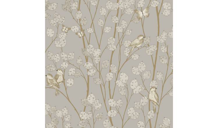Grandeco Honesty Botanical Textured Wallpaper, Taupe Gold