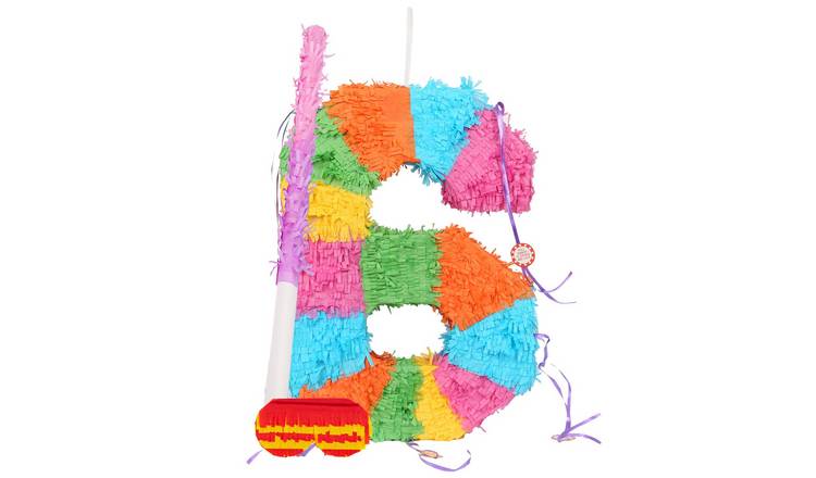 Fax Potato Number 6 Pinata Set with Stick & Blindfold - Pink Stick