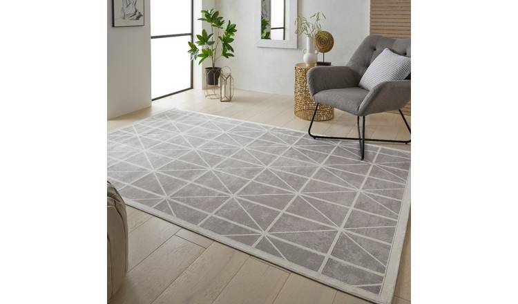 Mega Flooring Grey Modern Chequered Rug - 120 x 180cm