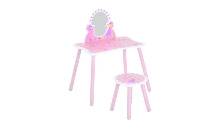 HOMCOM Wooden Kids Dressing Table with Mirror - Pink