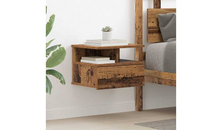 Walplus 1 Drawer Floating Bedside Cabinet - Dark Wood - 40 x 31 x 28 cm