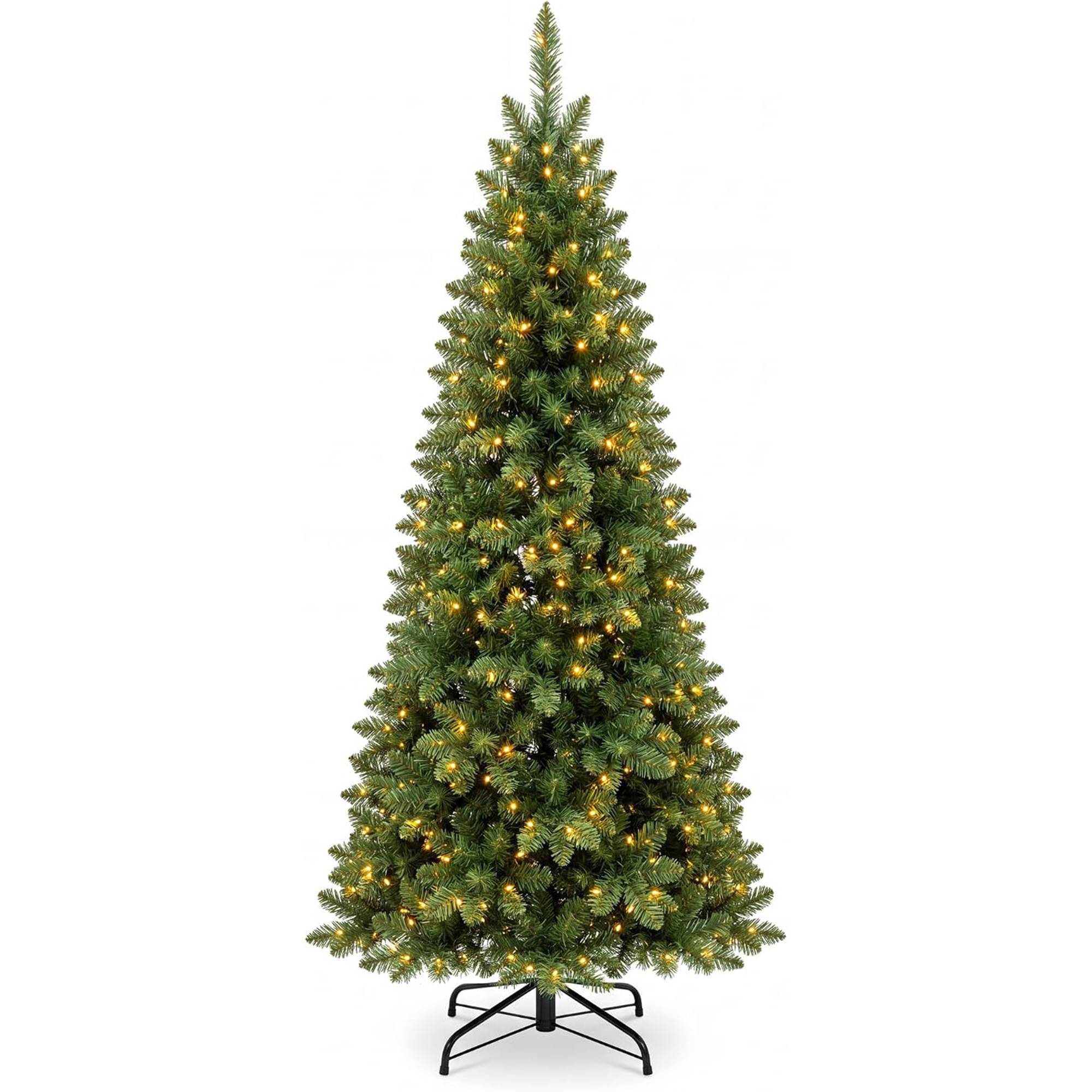 My Christmas 7ft Slim Pre-Lit Christmas Tree with 210 LED Lights - Green - Image 1