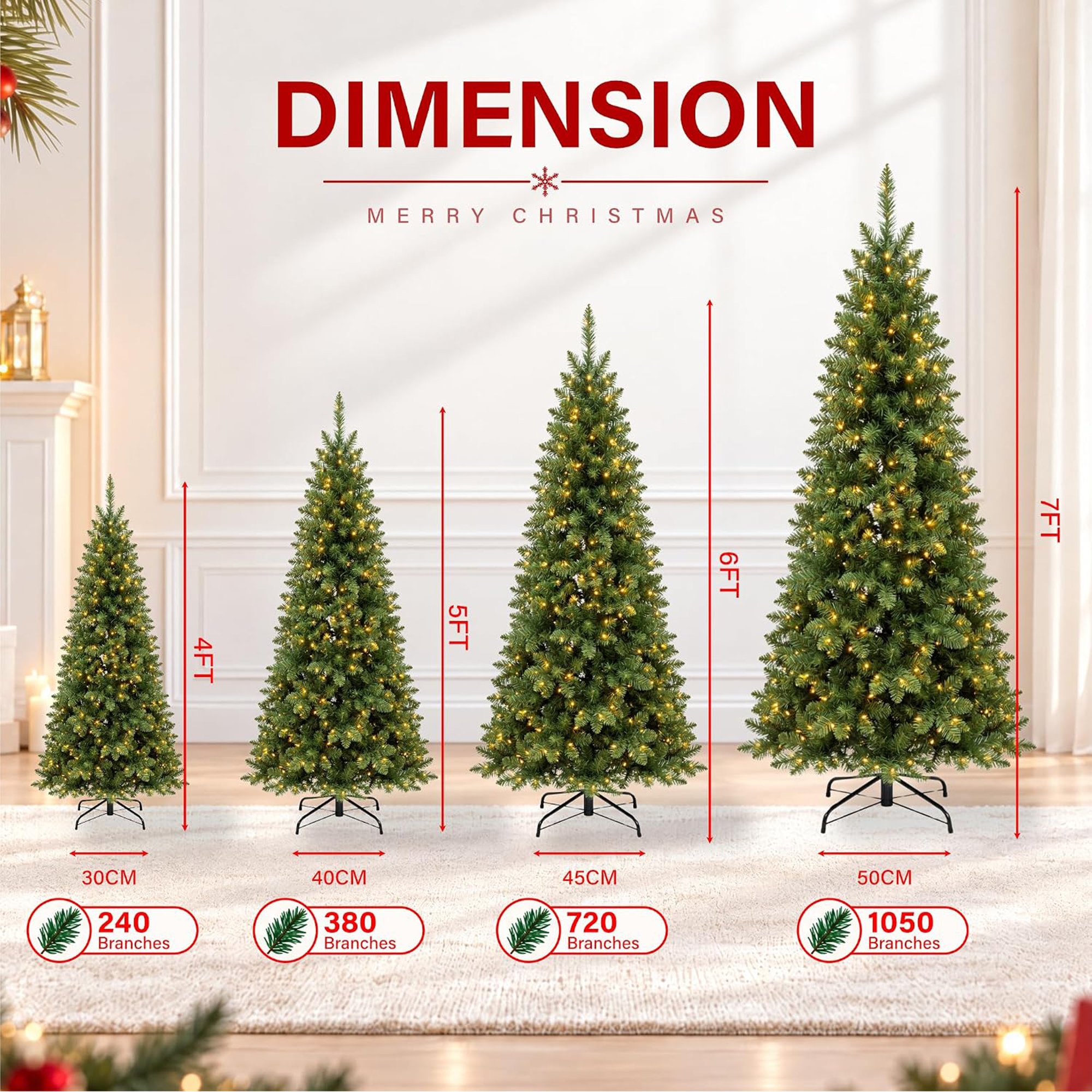 My Christmas 7ft Slim Pre-Lit Christmas Tree with 210 LED Lights - Green - Image 2