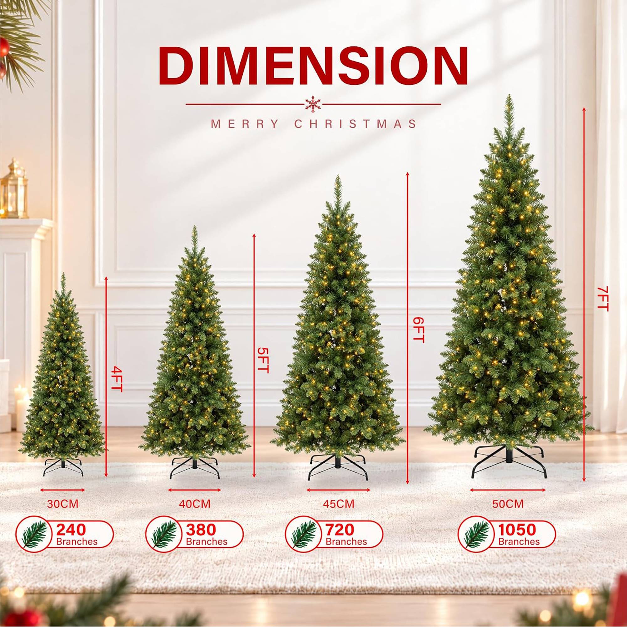 My Christmas 7ft Slim Pre-Lit Christmas Tree with 210 LED Lights - Green - Image 2