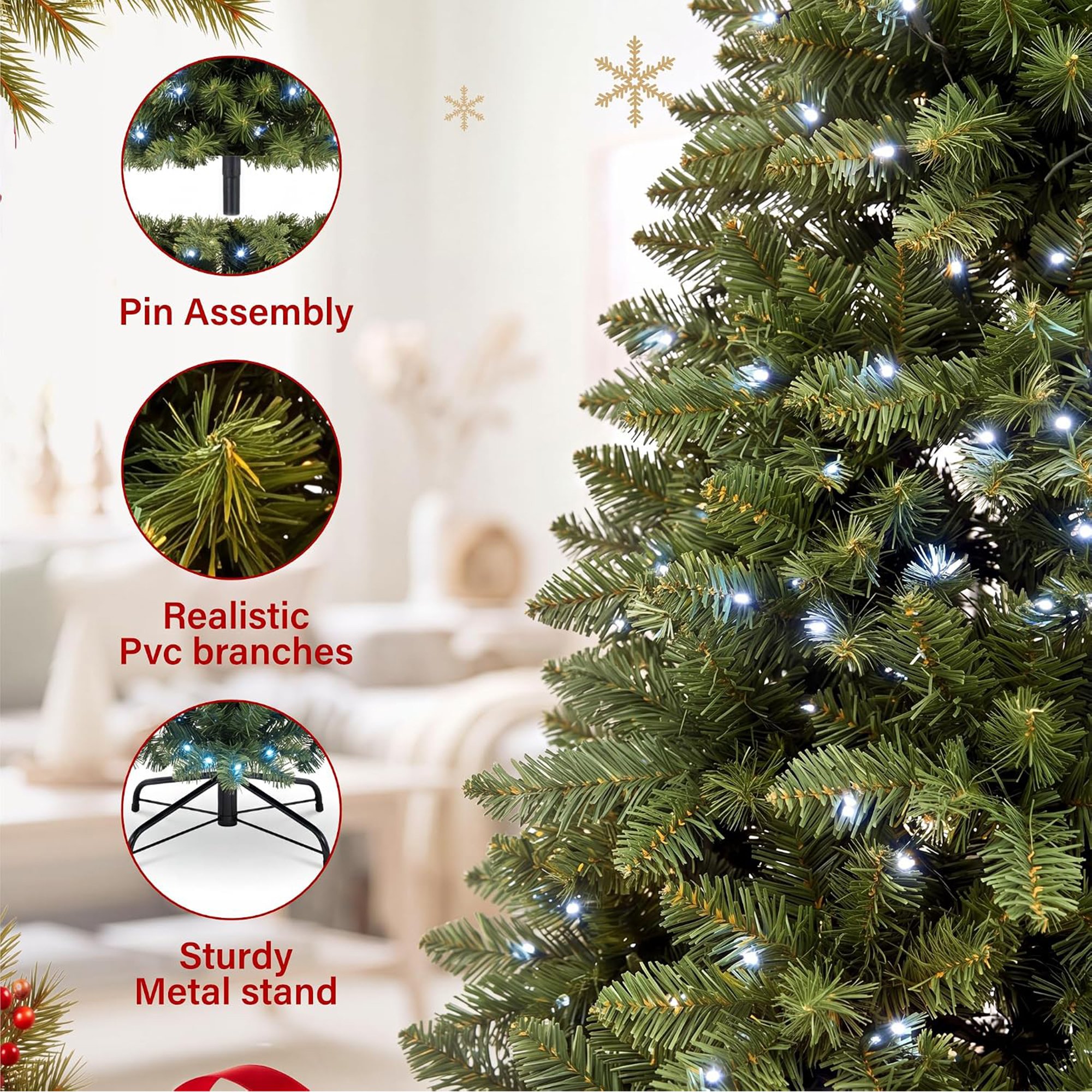 My Christmas 7ft Slim Pre-Lit Christmas Tree with 210 LED Lights - Green - Image 3