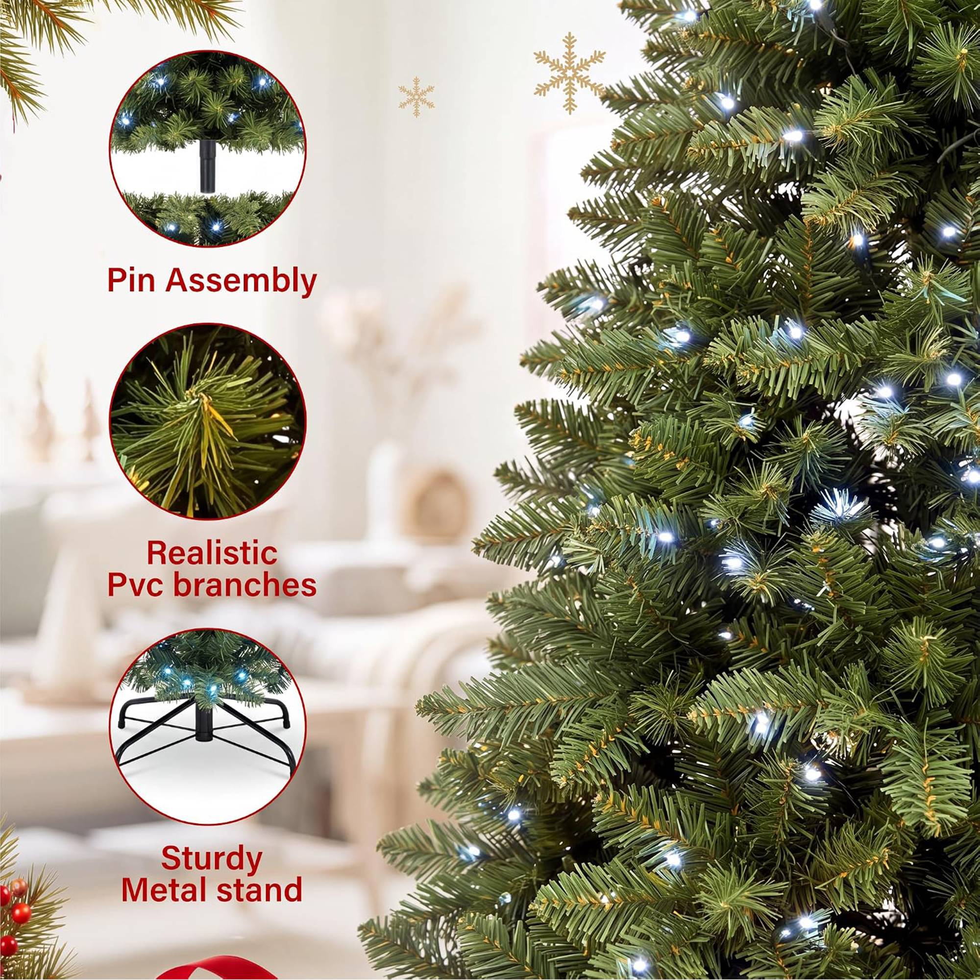 My Christmas 7ft Slim Pre-Lit Christmas Tree with 210 LED Lights - Green - Image 3