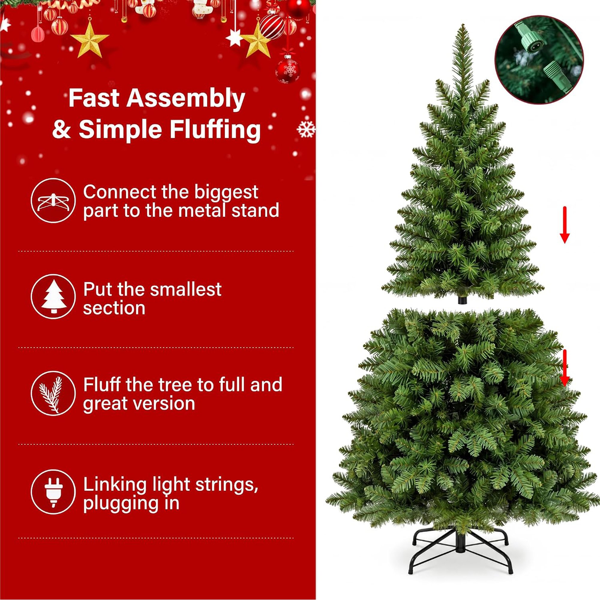 My Christmas 7ft Slim Pre-Lit Christmas Tree with 210 LED Lights - Green - Image 4