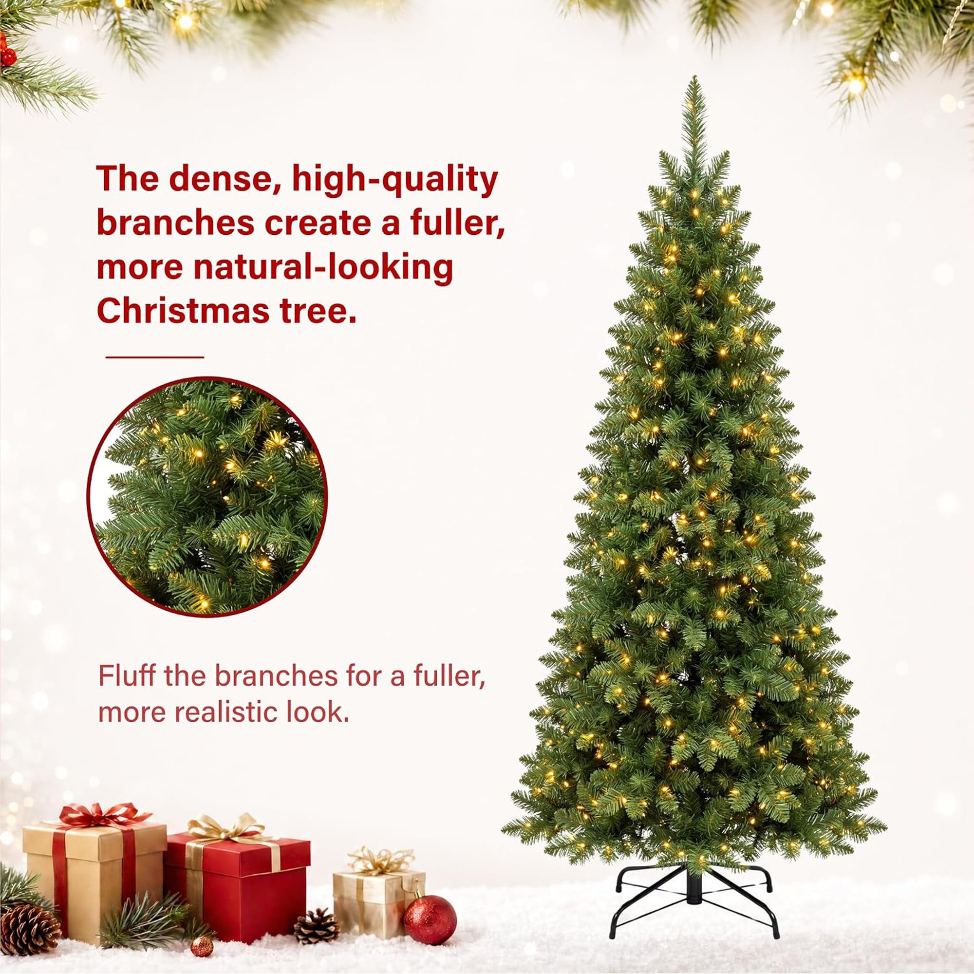 My Christmas 7ft Slim Pre-Lit Christmas Tree with 210 LED Lights - Green - Image 6
