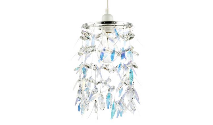 Happy Homewares Chrome Faceted Glass Droplets and Dichroic Pendant Shade - 16cm