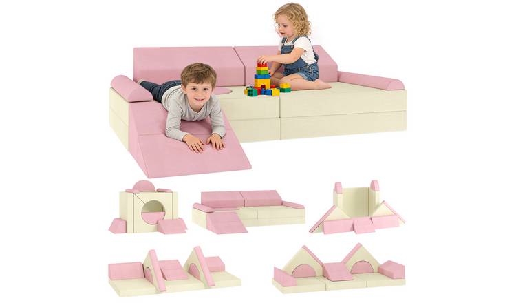 AIYAPLAY 12 Pieces Modular Foam Convertible Kids Sofa Bed - Pink