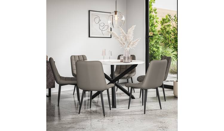 Furniture Online Malvern Nova Marble Top Dining Table & 6 Grey Chairs