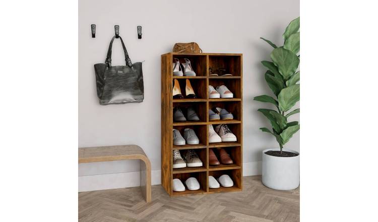 Walplus Engineered Wood Shoe Rack - Smoked Oak - 54 x 34 x 100.5 cm
