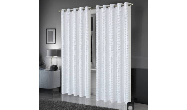 New Edge Blinds White Geo Sparkle Blackout Eyelet Curtains - 167cm x 229cm