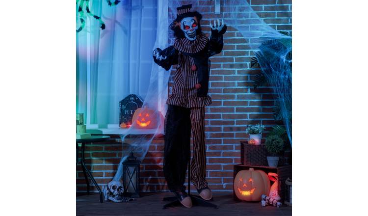 Outsunny 5.6ft Animated Halloween Talking Circus Clown Decoration-Black