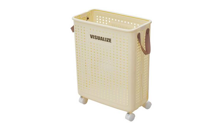 Living and Home Foldable Laundry Basket with Wheels - Beige