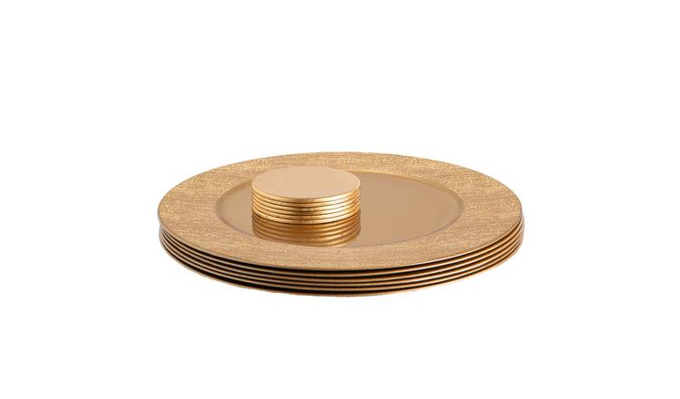 Argon Tableware 12 Piece Round Charger Plates Set - Gold Rib
