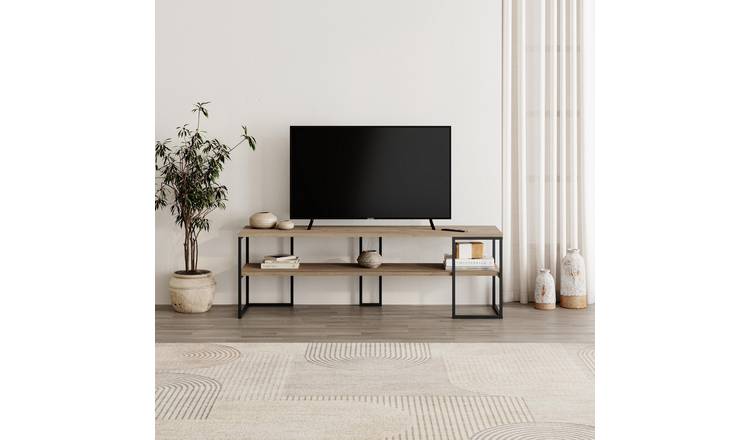 Decortie Modern Particleboard and Metal TV Stand - Natural Wood