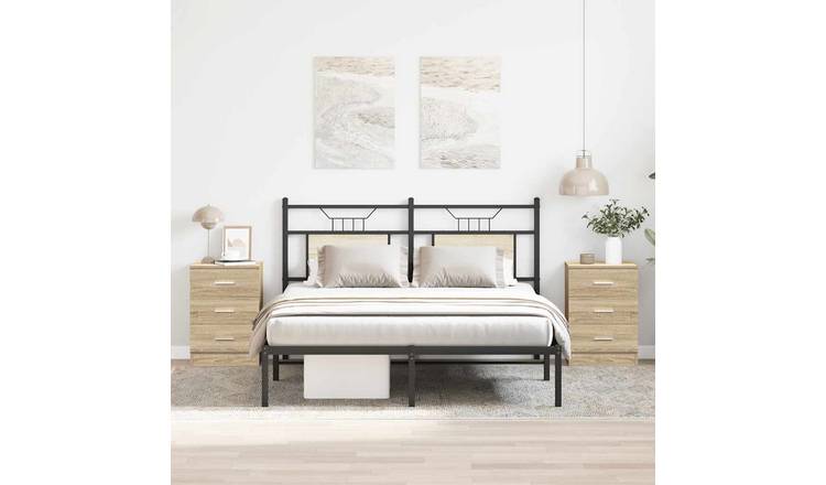 Walplus Pack of 2 Engineered Wood Bedside Cabinet - Light Oak - 38 x 35 x 56 cm