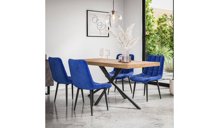 Furniture Online Donni Nova Oak Effect Dining Table & 4 Blue Chairs
