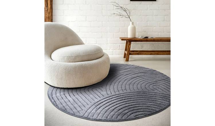 Hanse Home Dark Grey New York Panglao Geometric High Low Round Rug - 200cm