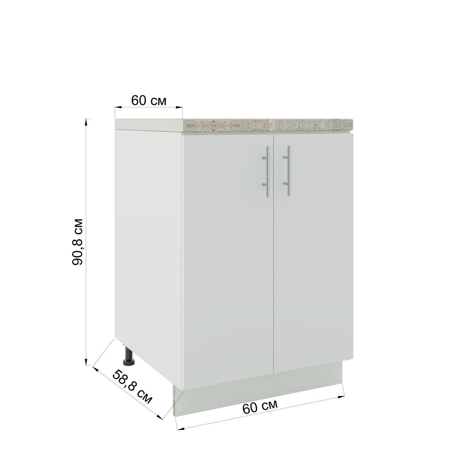 JD Greta 600mm Adjustable Leg Base Cabinet with 2 Doors & Worktop - White Gloss - Image 8