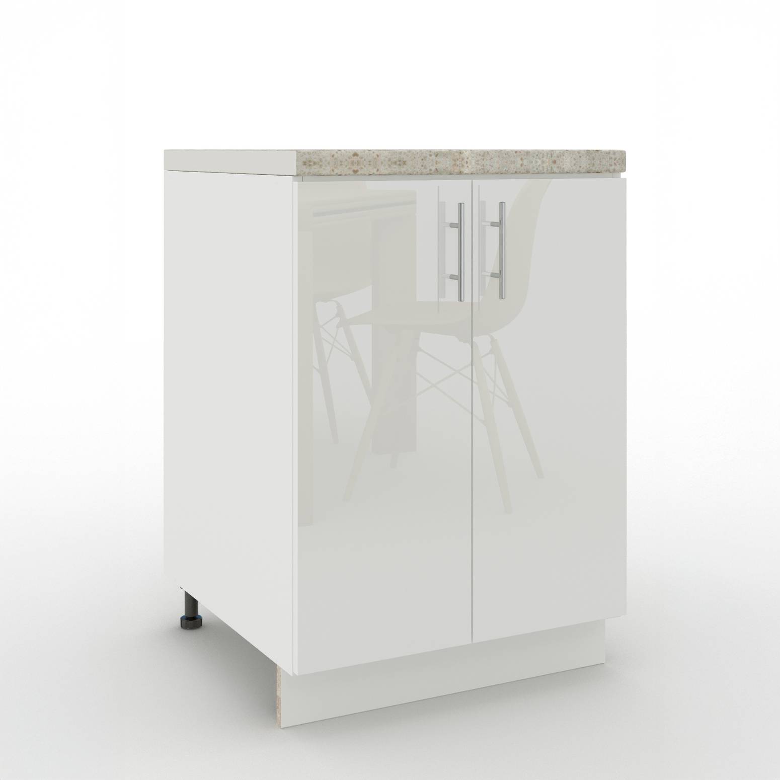 JD Greta 600mm Adjustable Leg Base Cabinet with 2 Doors & Worktop - White Gloss - Image 1