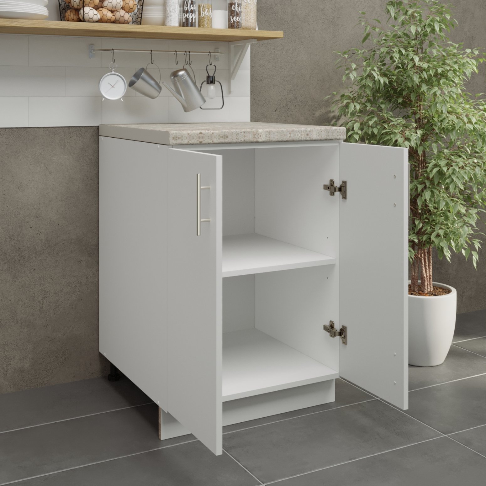 JD Greta 600mm Adjustable Leg Base Cabinet with 2 Doors & Worktop - White Gloss - Image 2