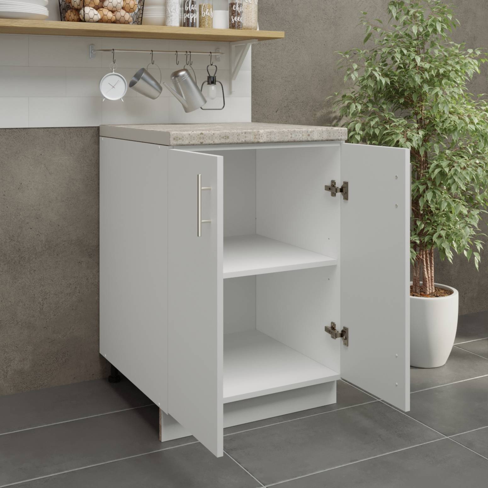 JD Greta 600mm Adjustable Leg Base Cabinet with 2 Doors & Worktop - White Gloss - Image 2