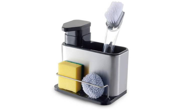 Top 3 Kitchen Sink Organiser with 340ml Soap Dispenser Pump - Silver