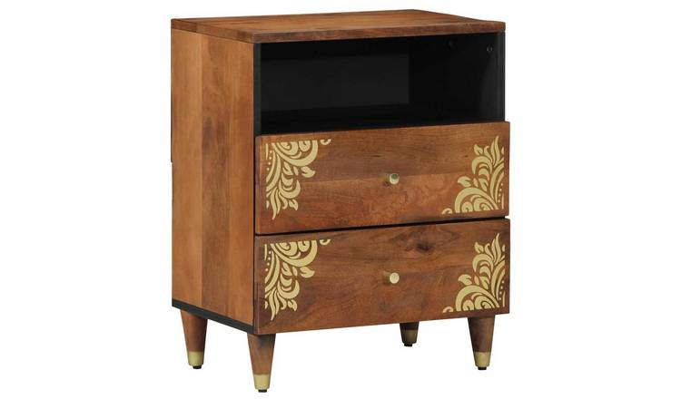 Walplus Solid Wood Bedside Cabinet - Brown - 50 x 33 x 62 cm