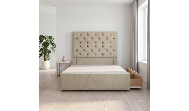 Somnior Diamante Linen 4FT Small Double 2 Drawer Divan Bed Base - Beige