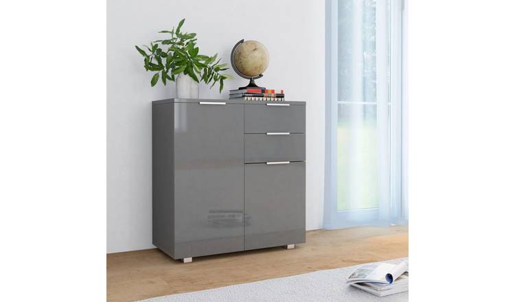 Walplus Engineered Wood Sideboard - High Gloss Grey - 71 x 35 x 80 cm