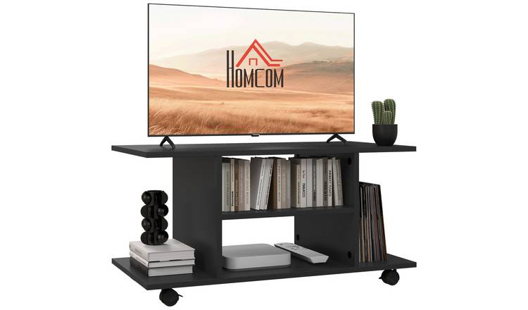 HOMCOM TV Unit with Storage Shelves – Black