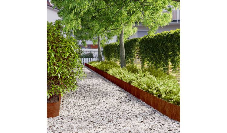 Walplus Pack of 10 Corten Steel Lawn Edgings - Rusty - 20 x 103 cm