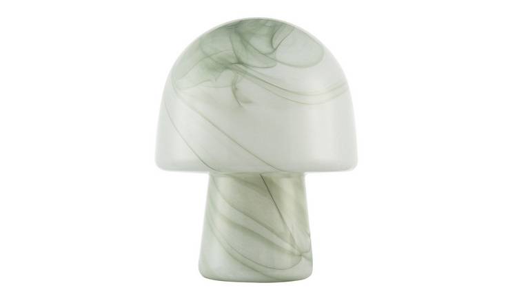 Happy Homewares Green and White Marble Effect Glass Mushroom Table Lamp - 20cm