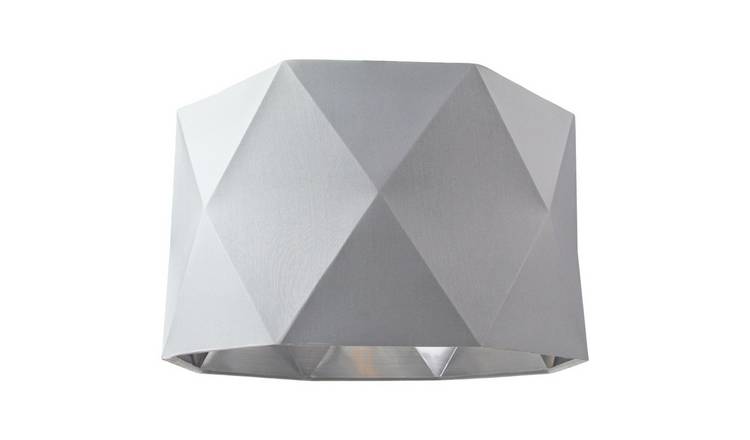 Happy Homewares Grey Cotton Geometric with Inner Brushed Lampshade - 32cm