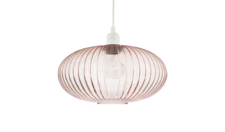 Happy Homewares Pink Line Ribbed Glass Oval Pendant Shade - 30cm