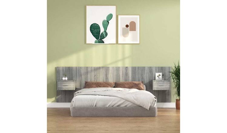 Walplus Engineered Wood 2 Cabinet Headboard - Grey and Oak - 160 x 1.5 x 80 cm