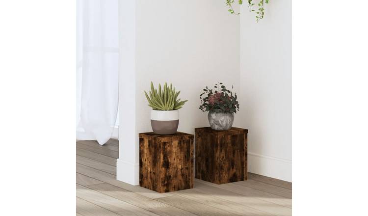 Walplus Pack of 2 Engineered Wood Plant Stand - Smoked Oak - 15 x 15 x 20 cm