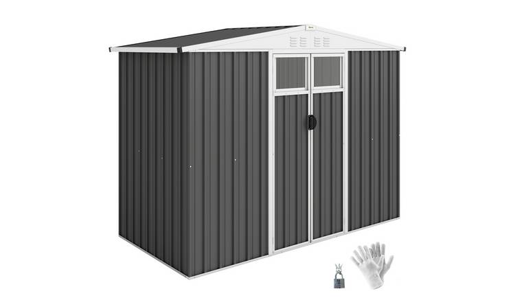 Outsunny Galvanised Steel Lockable Vented Garden Shed – Dark Grey