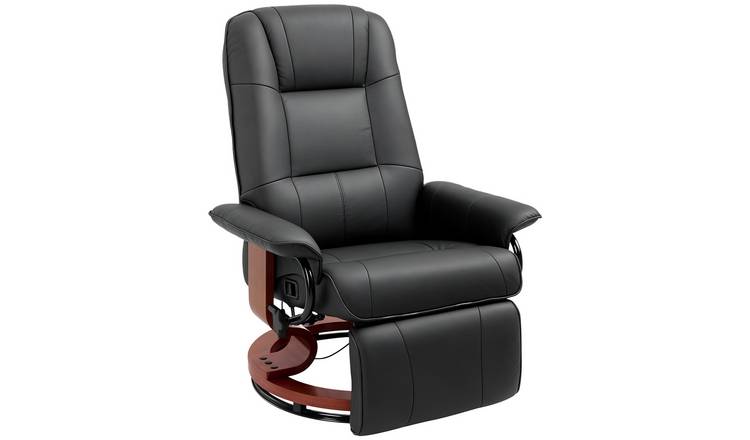 HOMCOM PU Leather Upholstered Reclining Chair with Wooden Base - Black