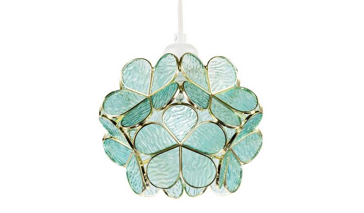 Happy Homewares Floral Petal with Teal Glass and Shiny Pendant Shade - 20cm