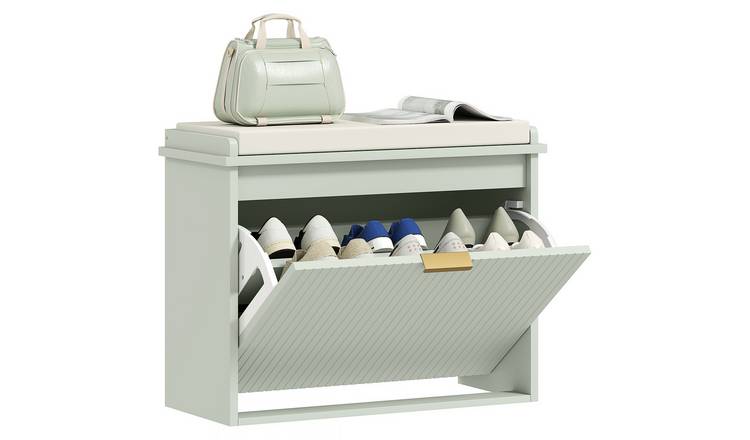 HOMCOM Shoe Storage Bench with Padded Seat Cushion and Flip-Drawer - Green