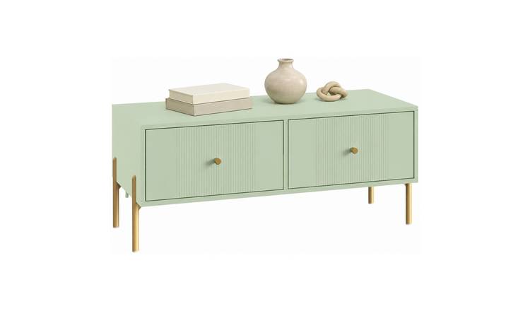 HOMCOM 2 Drawers Modern Coffee Table with Storage - Light Green