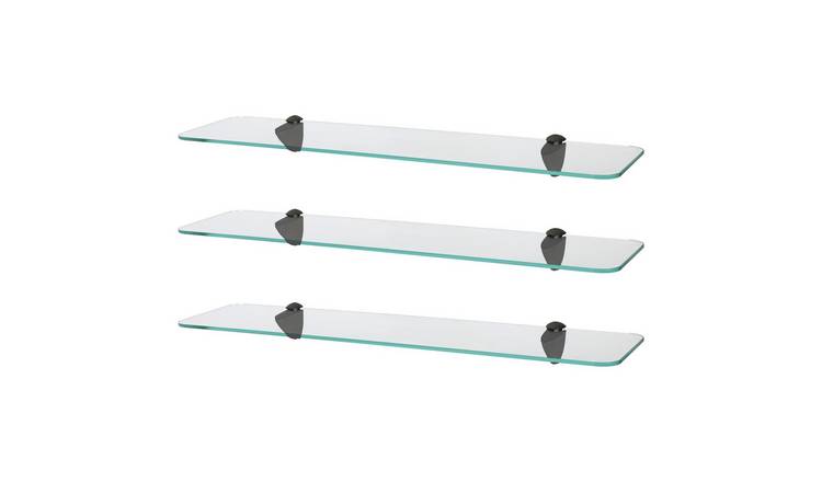Harbour Housewares Rounded Glass Bathroom Shelves - Black - Set of 3