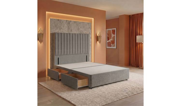 Somnior Heritage Linen Divan Base 2 Draw 54" Headboard - Silver/King